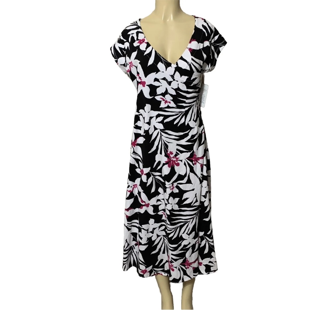 Soft Surroundings Black/White/Pink Floral Long Dress Size Petite M NWT